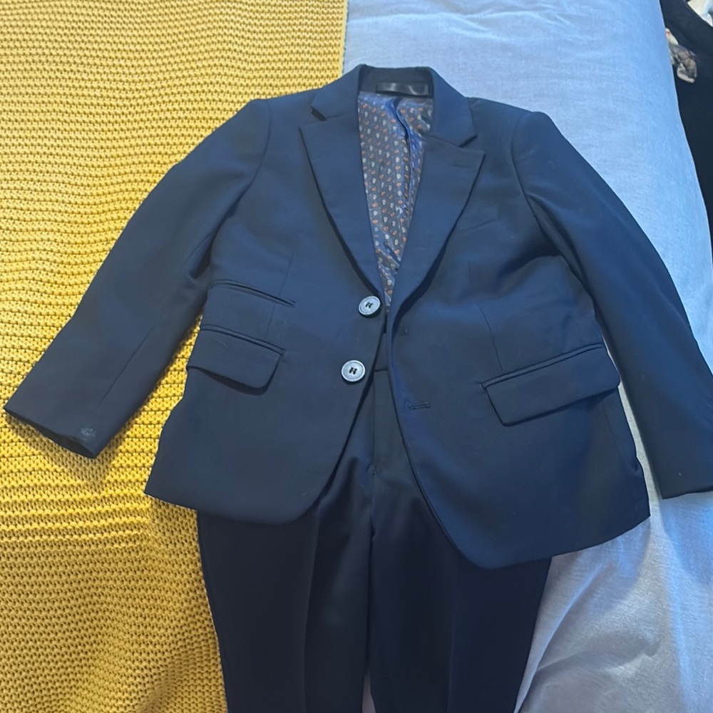 Boy’s Classic Navy Blazer and pants size 6,  slim fit for your mini Don Draper